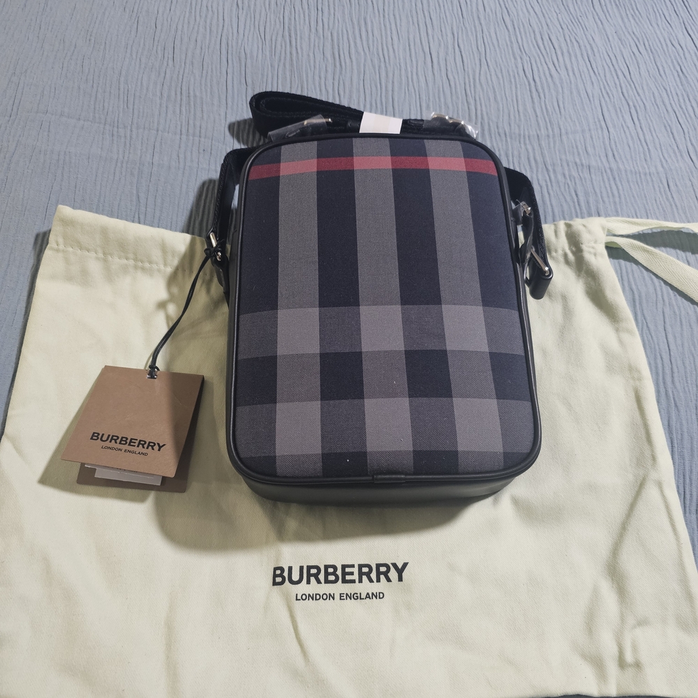 Burberry Black, Blue and Red Plaid Messenger Bag